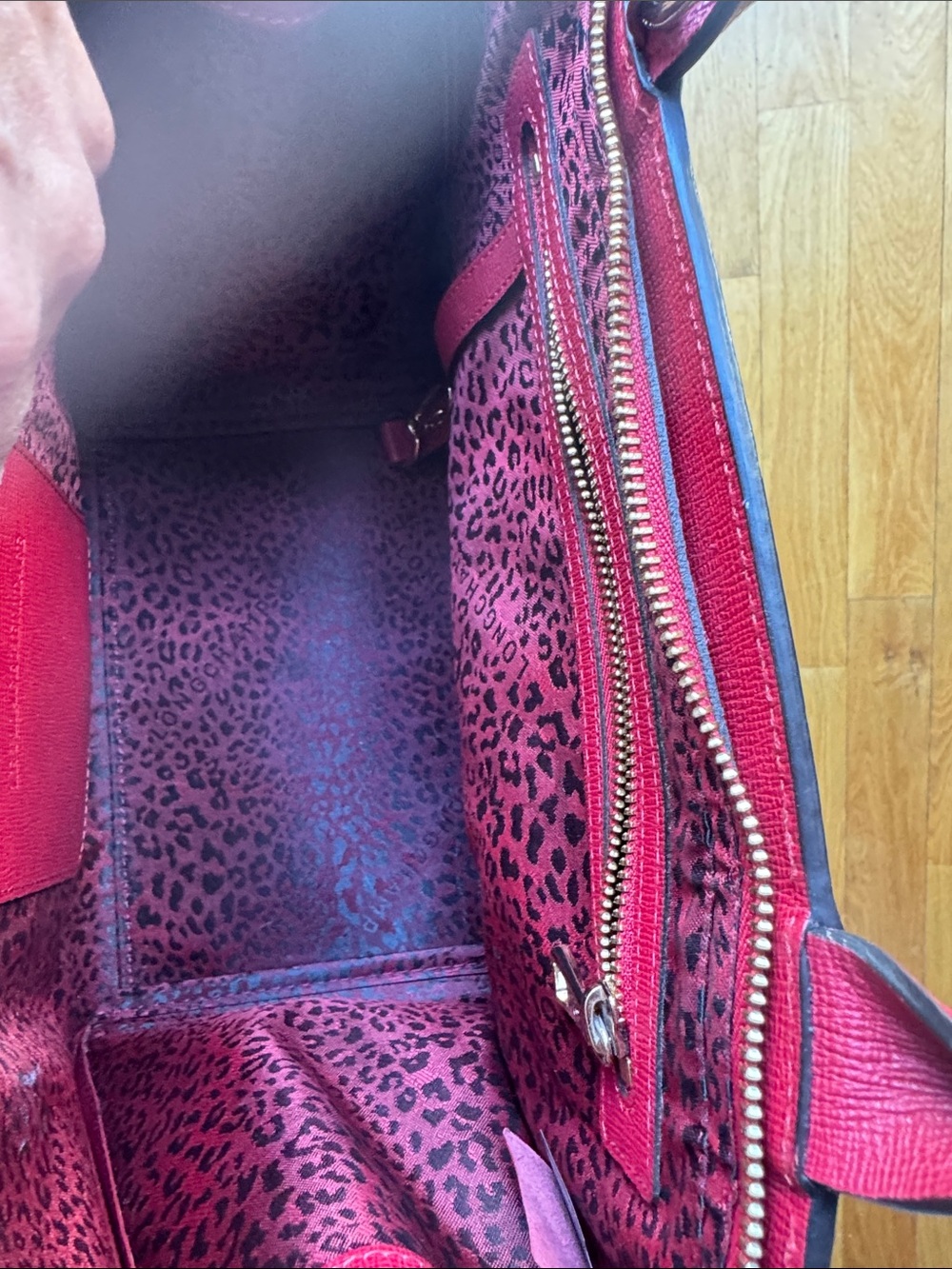 Longchamp Red Leather Satchel Tote with Detachable Strap - Picture 7 of 10